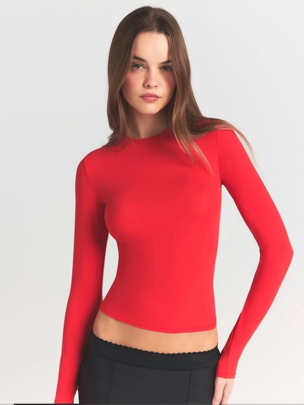 SKIMS Red Long-Sleeve Crewneck Top